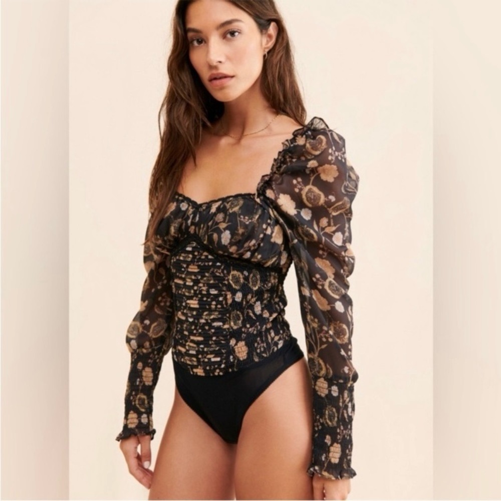 New Free People Brunch Date Bodysuit in Black Combo New With Tags